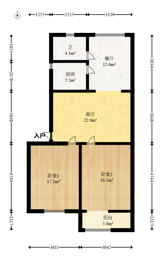 晨光花园  2室2厅1卫   48.00万室内图1