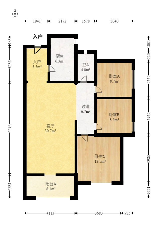 中建嘉和城凤凰台（中建瑞兴家园）  3室2厅1卫    118.0万室内图1