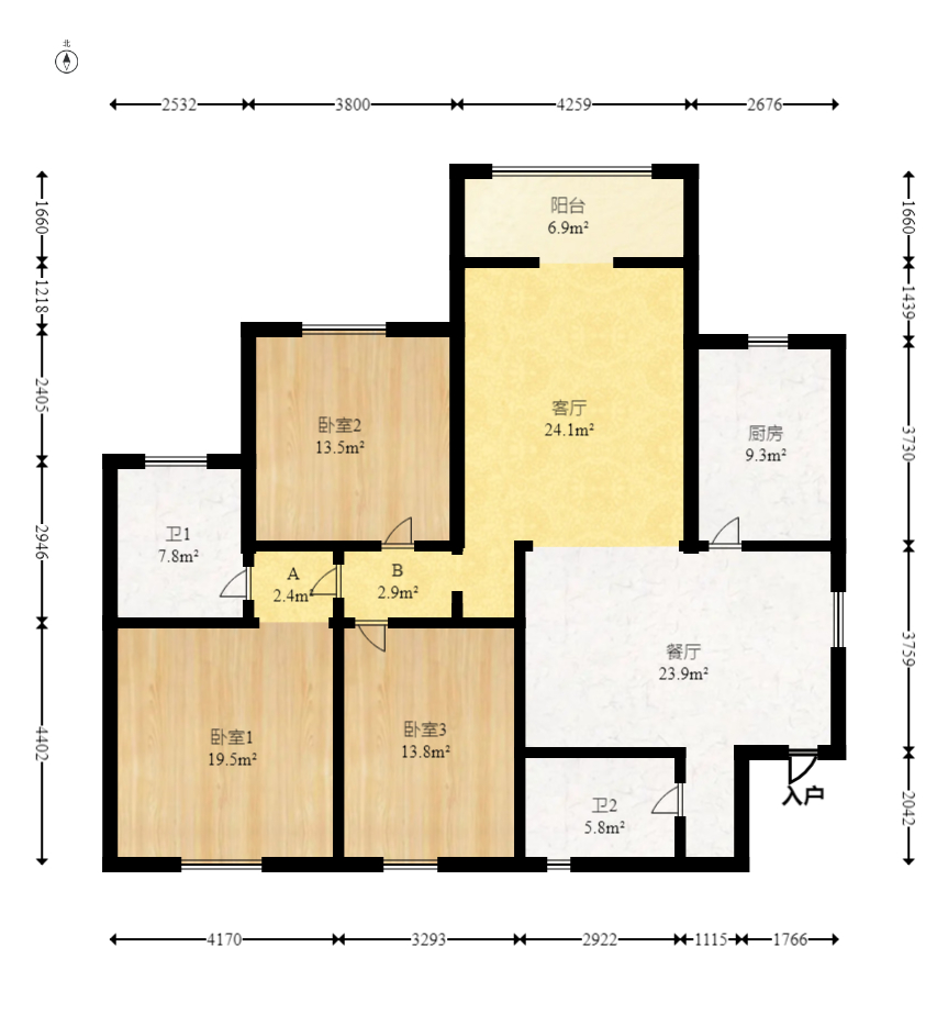 华盛家园  3室2厅2卫    95.0万室内图1
