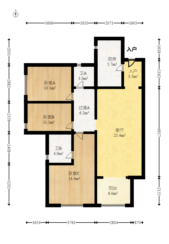 万科魅力之城天阔里  3室2厅2卫    125.0万室内图1