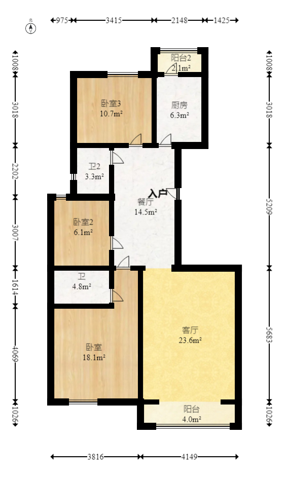 联美品格  3室2厅2卫   90.00万室内图1