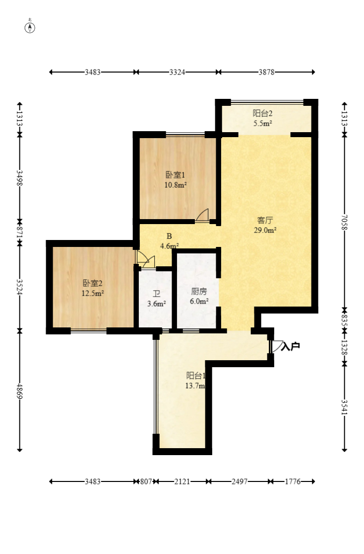 华城广场  3室1厅1卫   86.00万室内图1