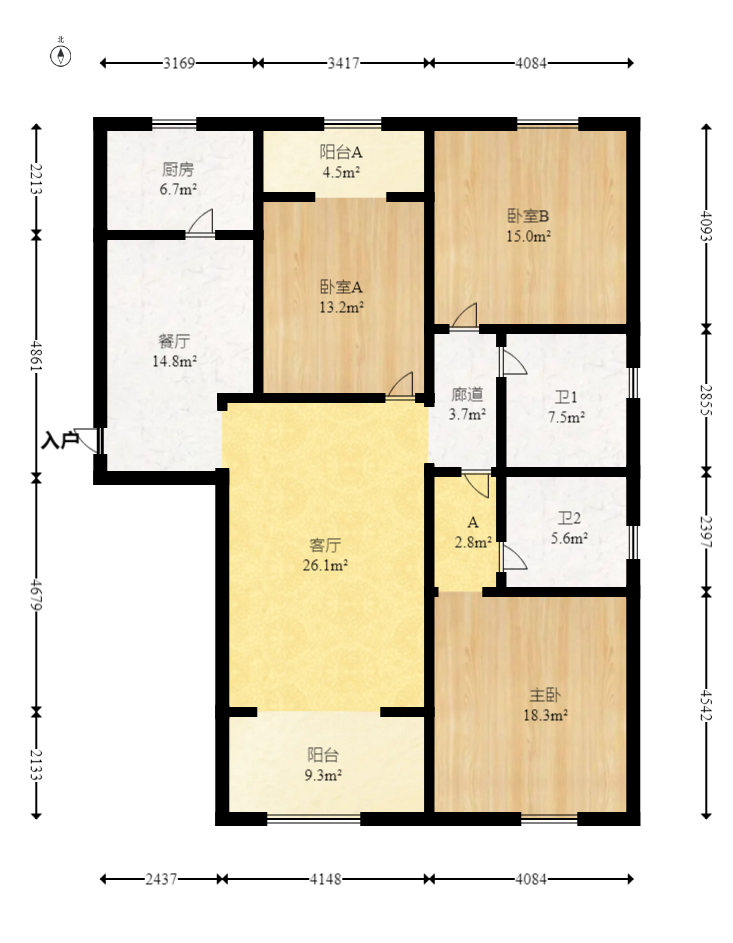 中建麓山和苑  3室2厅2卫   108.00万室内图1