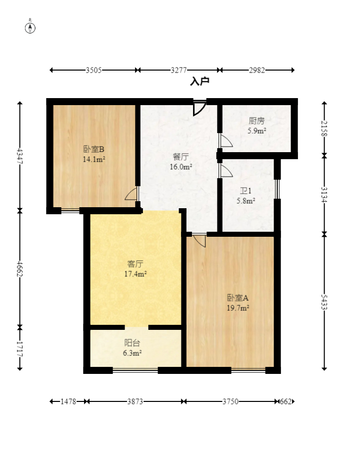中建麓山和苑  2室2厅1卫   58.00万室内图1