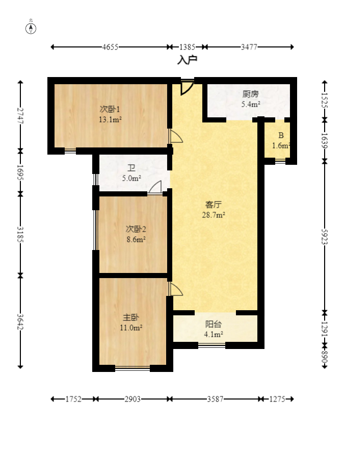 华润五彩城 3室2厅1卫 70.0万 华润五彩城 3室2厅1卫 70.0万户型图