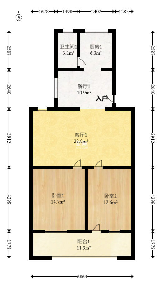 第一师范宿舍  2室2厅1卫   75.00万