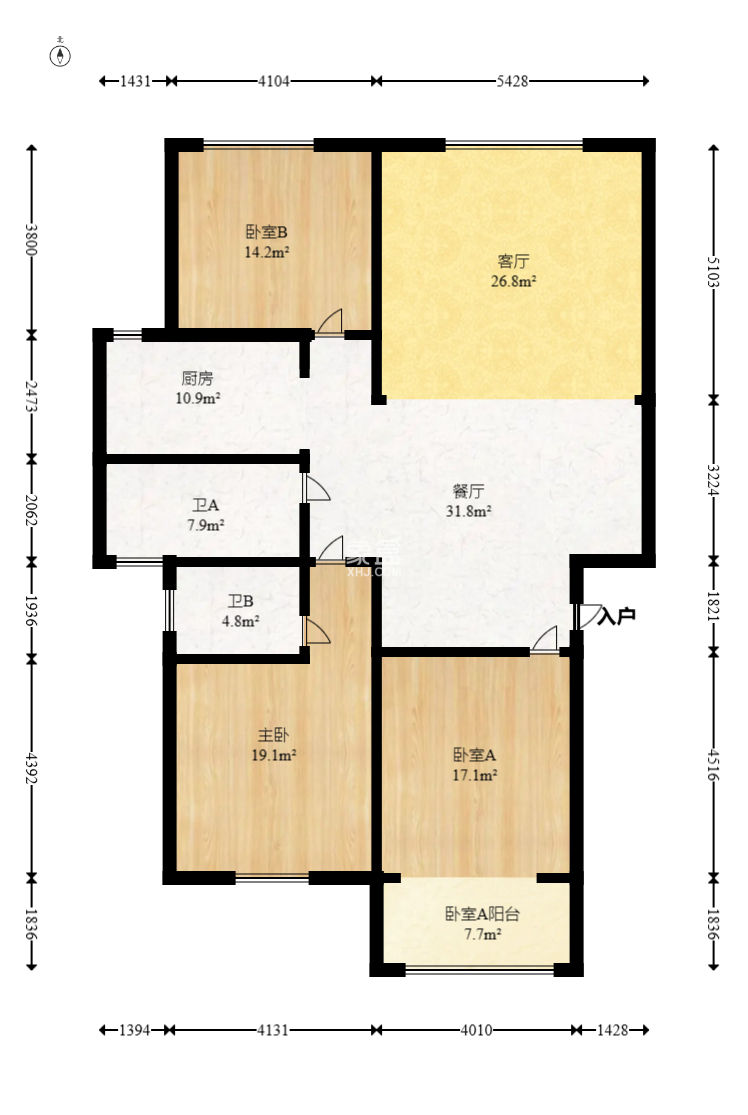 雄海花园  3室2厅2卫   95.00万