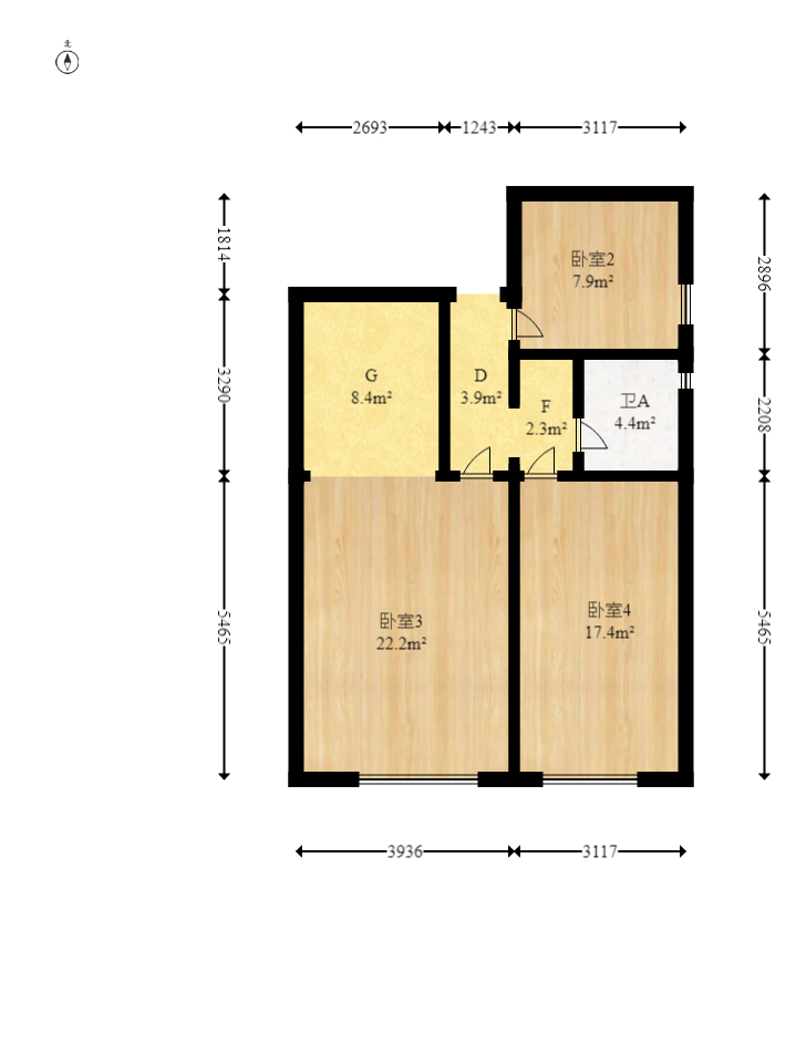 建发中央悦府  4室2厅2卫   230.00万室内图1
