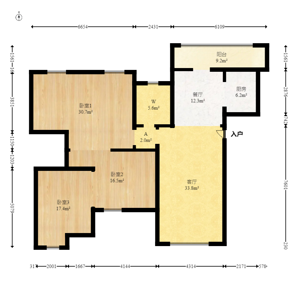 建发中央悦府  4室2厅2卫   186.00万室内图1