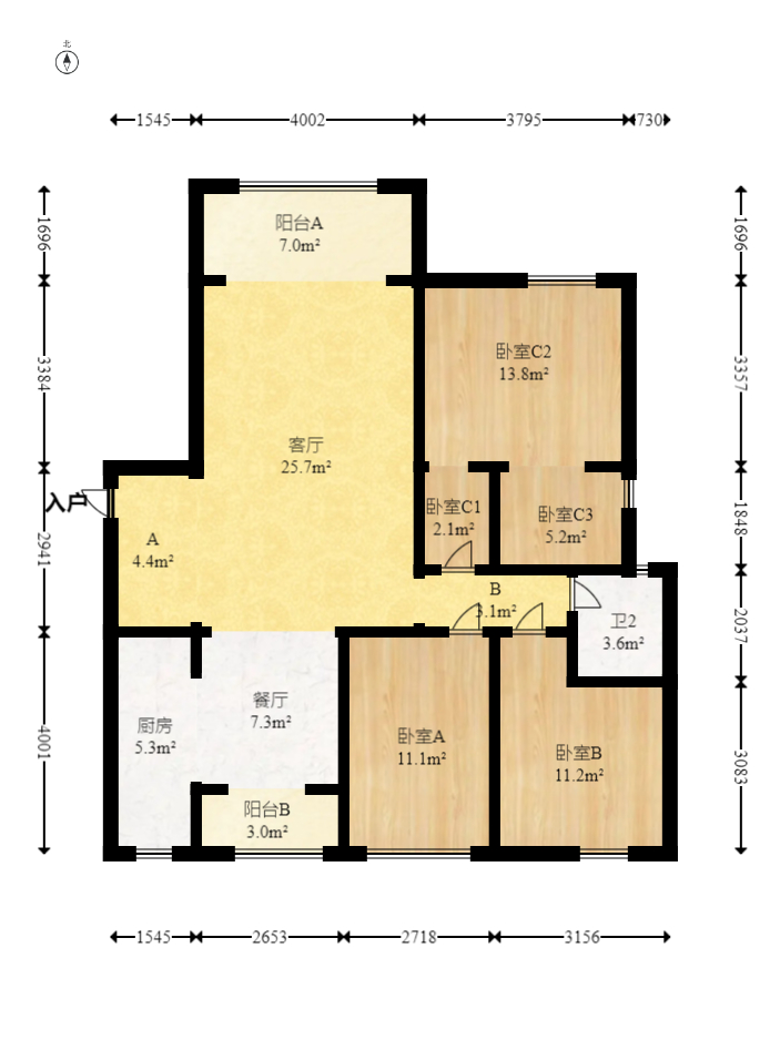 新华都万家城  3室2厅1卫   104.50万室内图1
