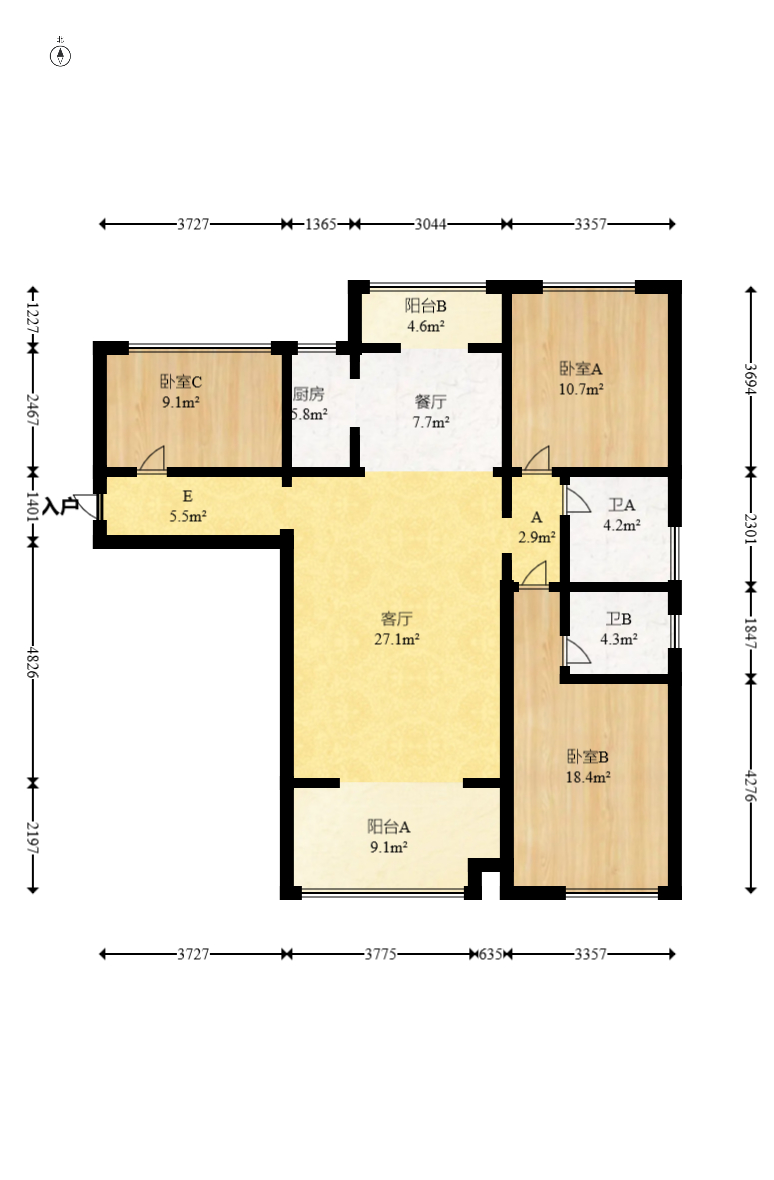 五矿万境水岸二期(五矿万境水岸和苑)  3室2厅2卫    148.0万 五矿万境水岸二期(五矿万境水岸和苑)  3室2厅2卫    148.0万户型图
