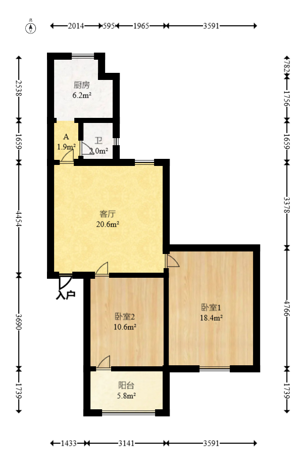 长坡社区  2室1厅1卫   50.60万室内图1