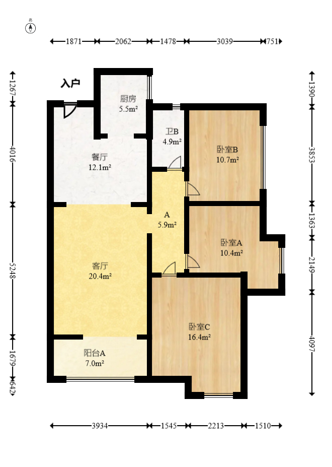 湘府十城（汇财御景湾新寓,汇财国际）  3室2厅1卫   103.80万室内图1