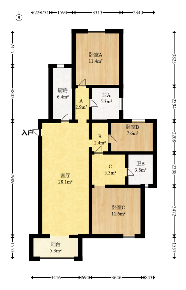 新力紫园  3室2厅2卫   155.00万室内图1