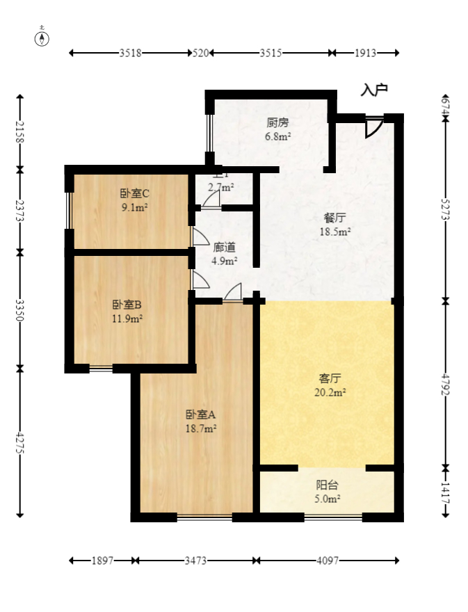 华润橡树湾  3室2厅1卫   88.00万室内图1