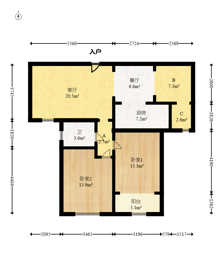 阳光锦城  2室2厅1卫    98.0万 阳光锦城  2室2厅1卫    98.0万户型图