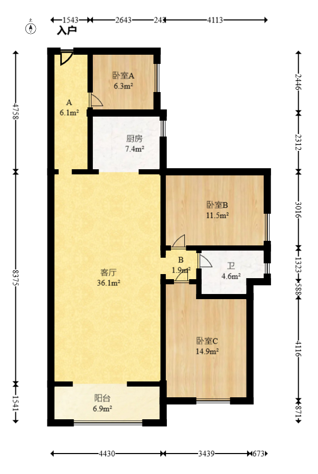 才子佳苑一期/二期  3室2厅1卫   78.00万室内图1