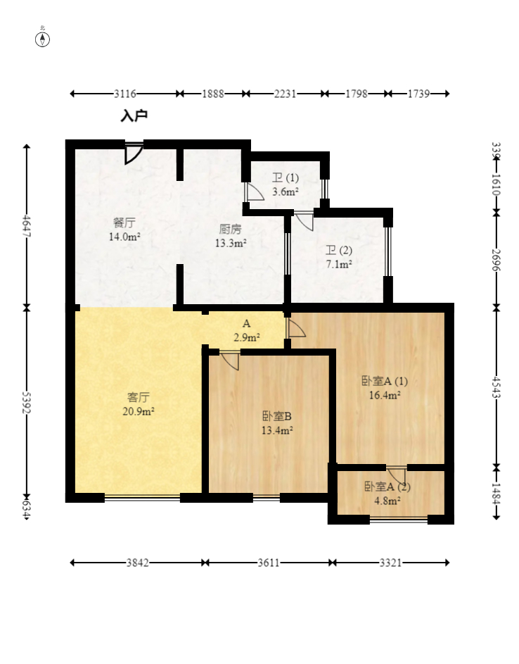 西点公园里  2室2厅1卫   98.00万室内图1