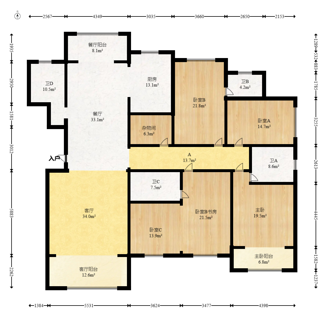 八方小区B区  5室2厅2卫   1193.00万室内图1