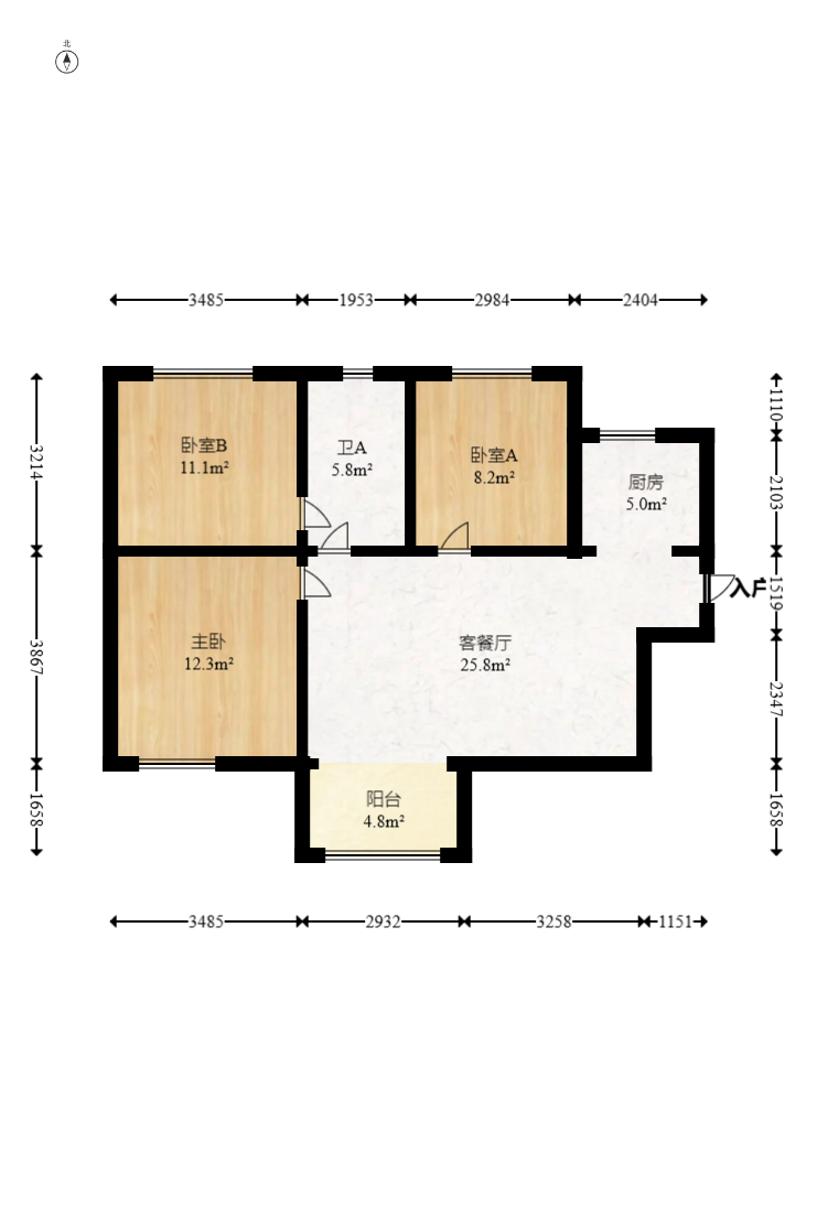 保利西海岸B区  3室2厅1卫   135.00万室内图1
