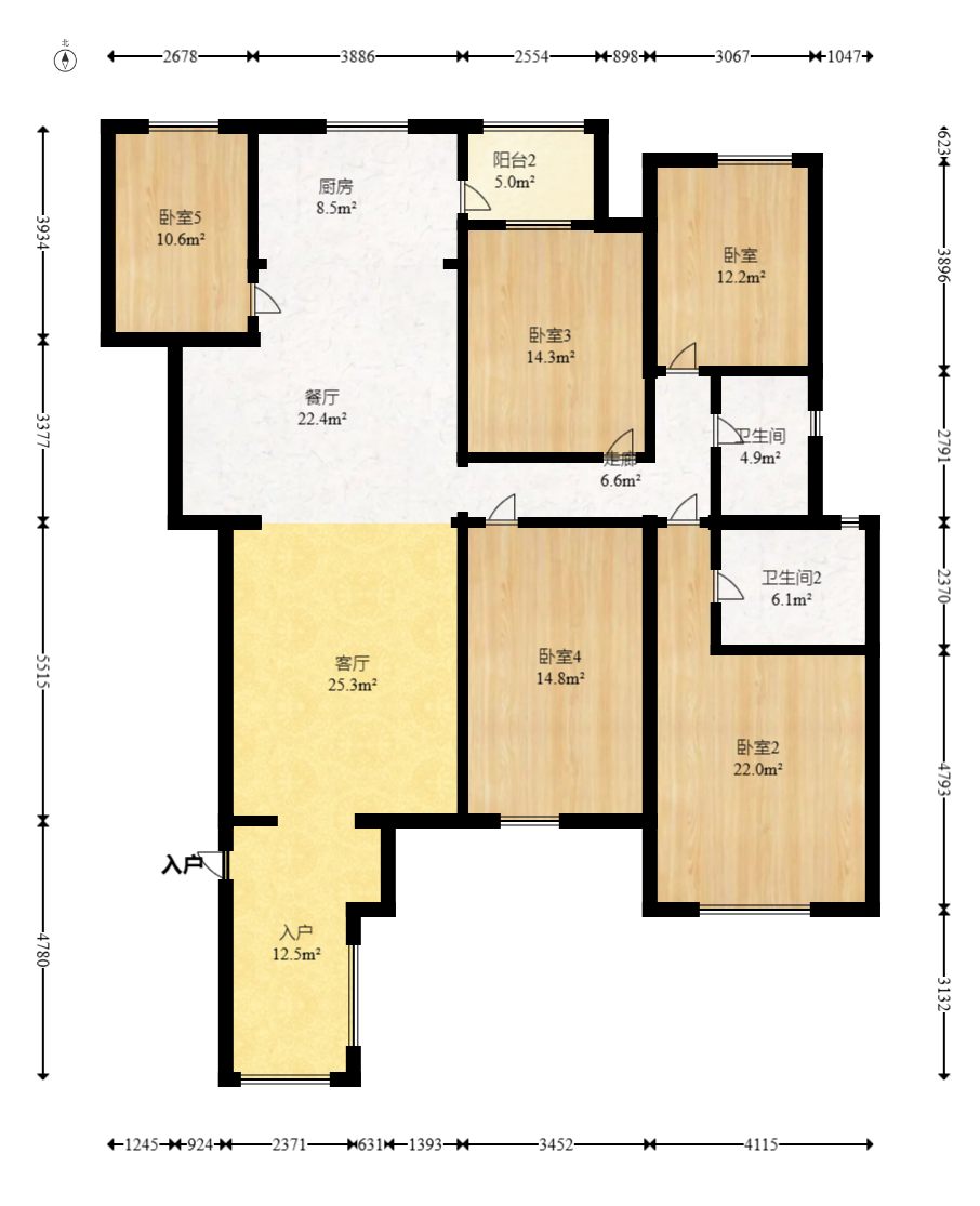 东业早安星城  4室2厅2卫    118.0万室内图1