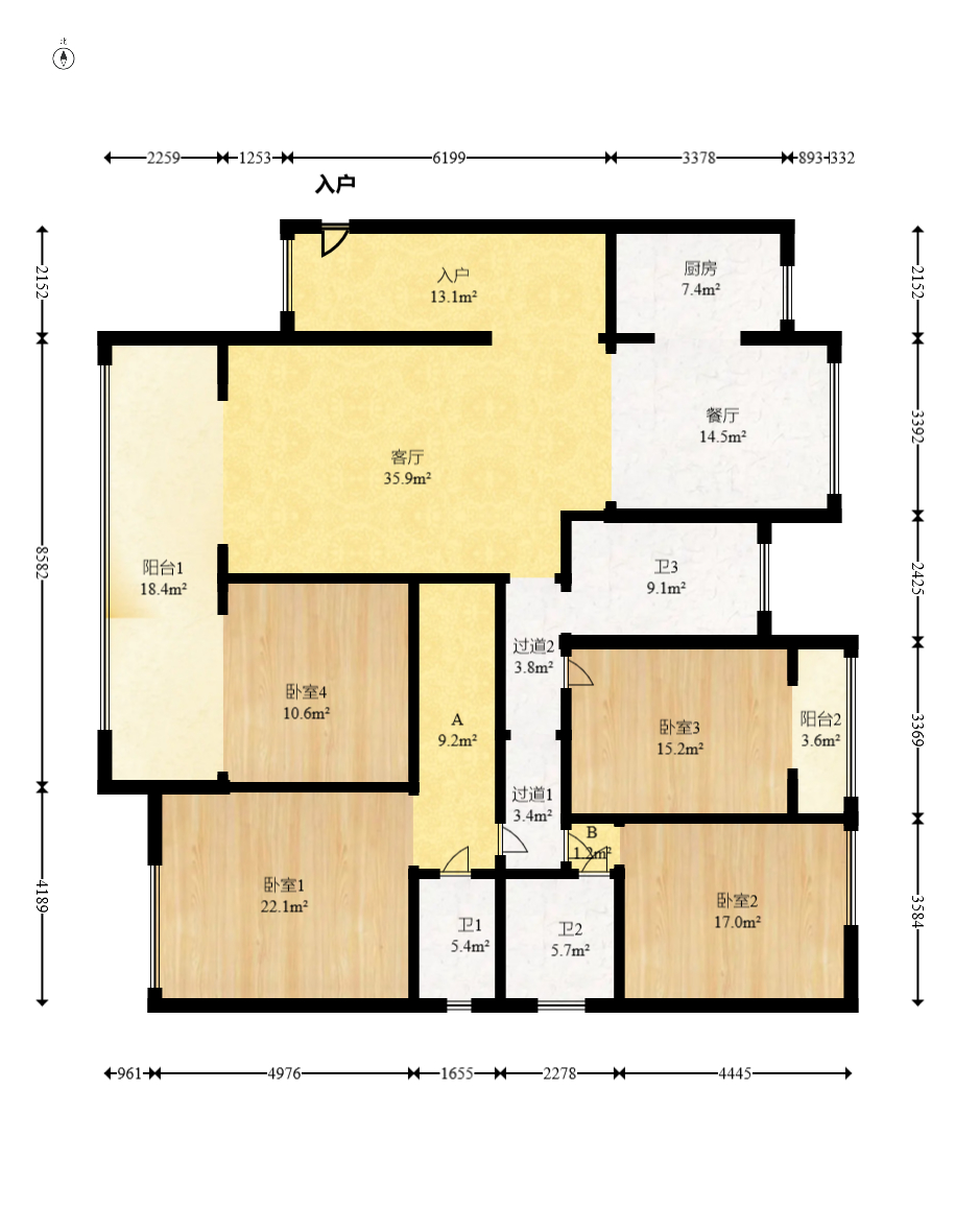 中建江山壹号  4室1厅2卫   398.00万室内图1