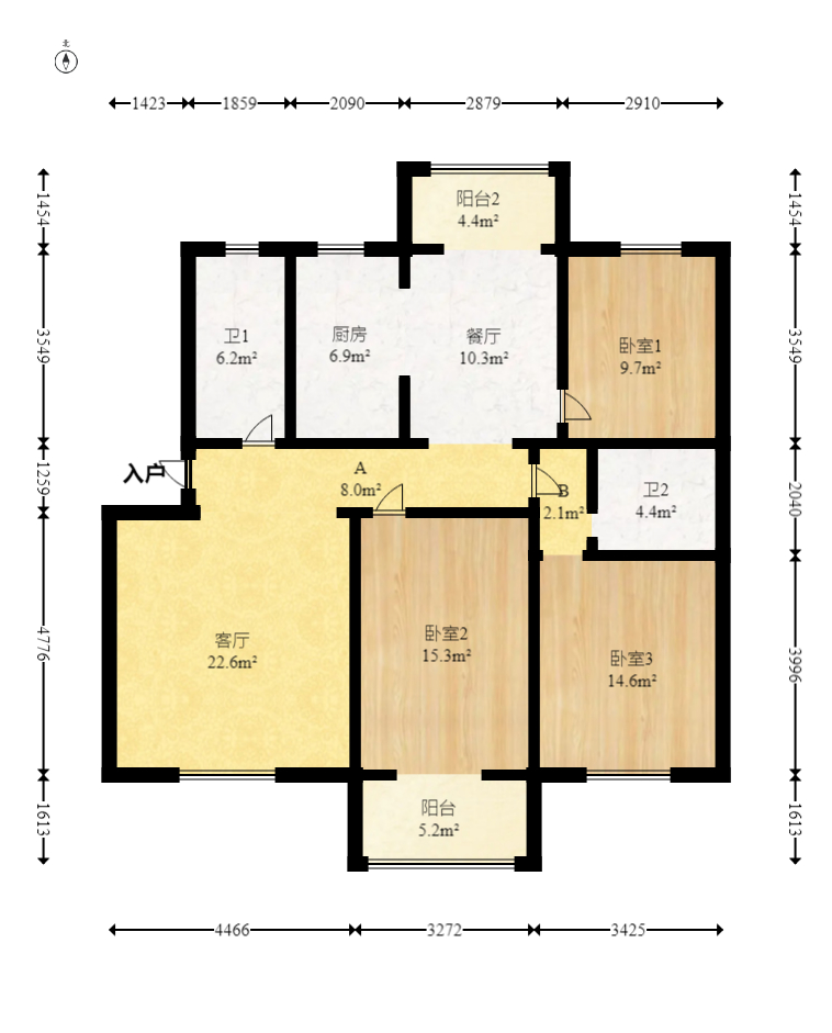 绿荫家园  3室2厅2卫   68.80万室内图1