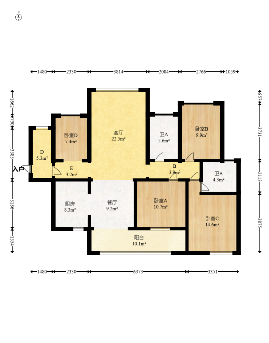 黑金时代广场 3室2厅2卫 100.0万 黑金时代广场 3室2厅2卫 100.0万户型图