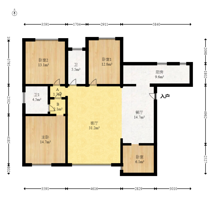 筑梦星园  3室2厅2卫   89.00万室内图1