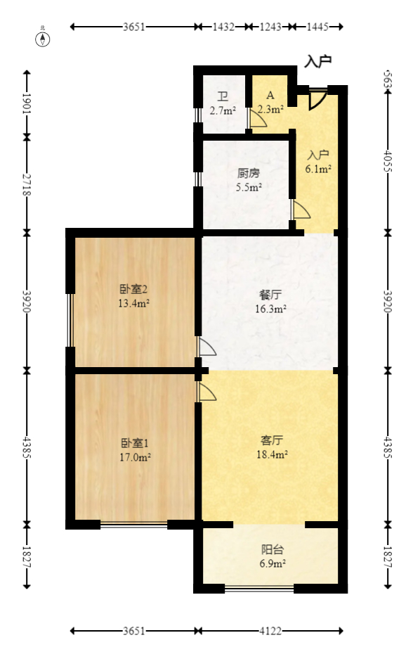 华银园  2室2厅1卫   88.00万室内图1