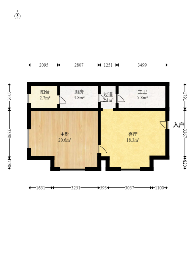 北辰三角洲E3区  1室1厅1卫   87.00万室内图1