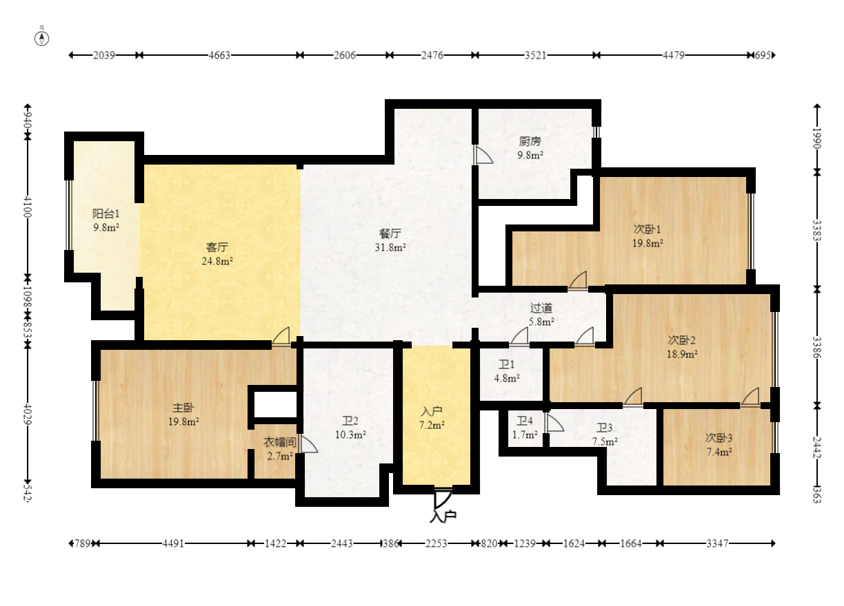 北辰定江洋  3室2厅3卫   380.00万室内图1
