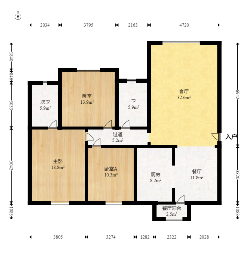 楚天世纪城东苑 3室2厅2卫 77.6万 楚天世纪城东苑 3室2厅2卫 77.6万户型图