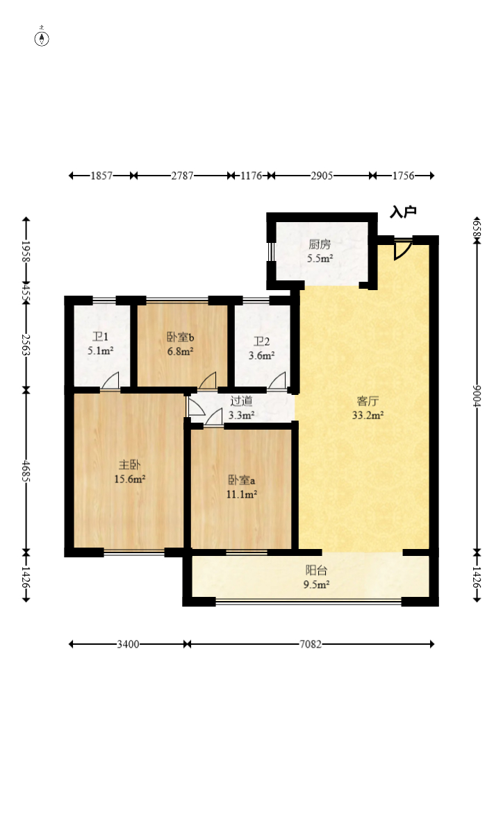 湾田望江府  3室2厅2卫    45.0万室内图1