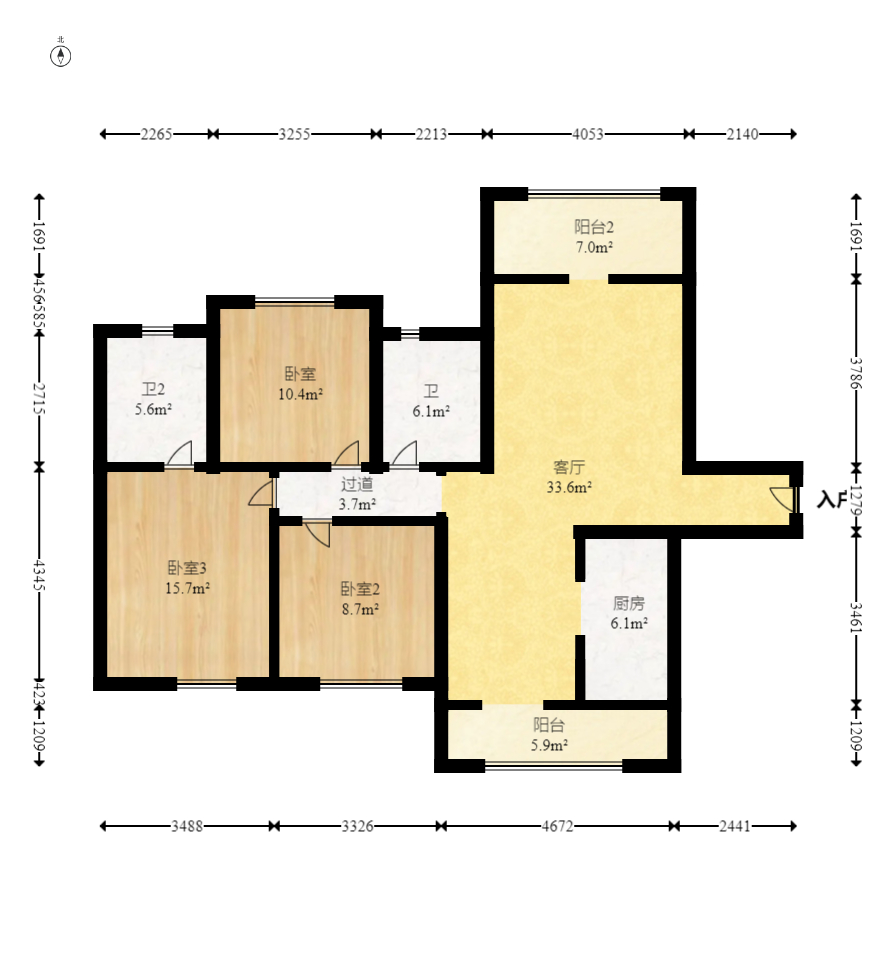 长房云时代  3室2厅2卫   122.00万室内图1