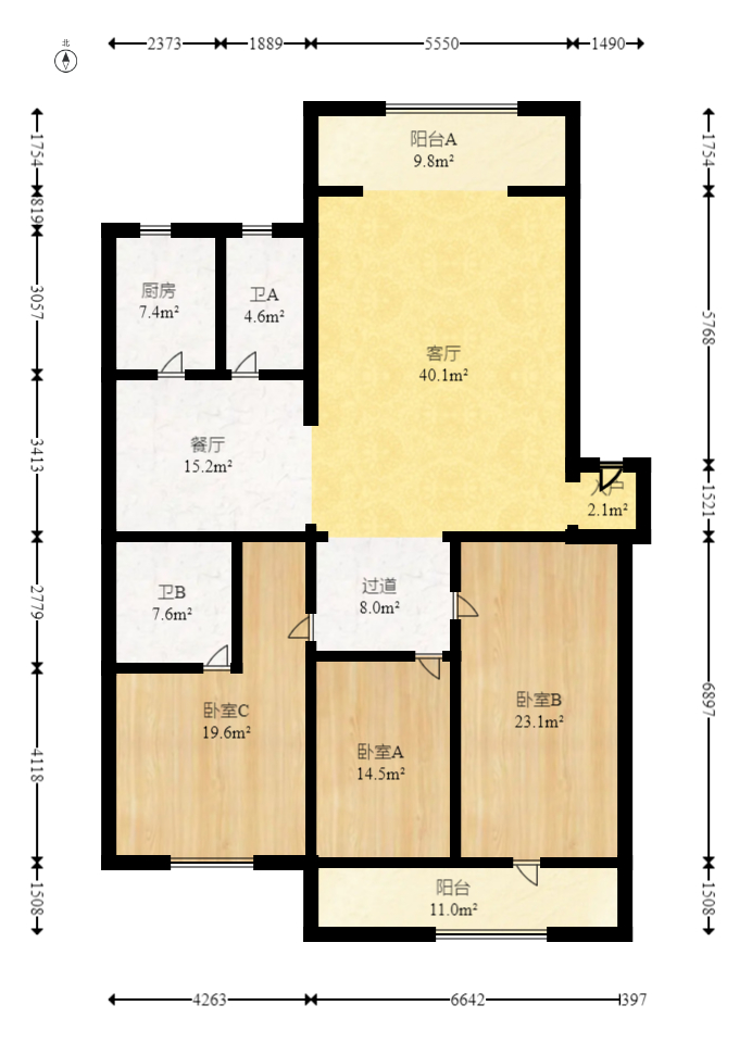 美林景园  3室2厅2卫   137.00万室内图1