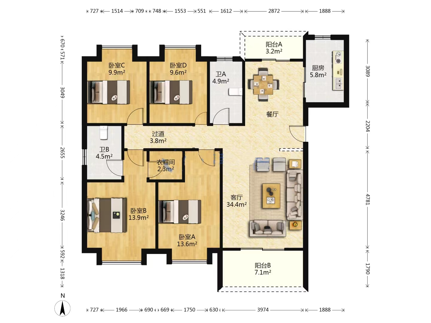 金茂如茂苑 3室2厅1卫 100.0万 金茂如茂苑 3室2厅1卫 100.0万室内图