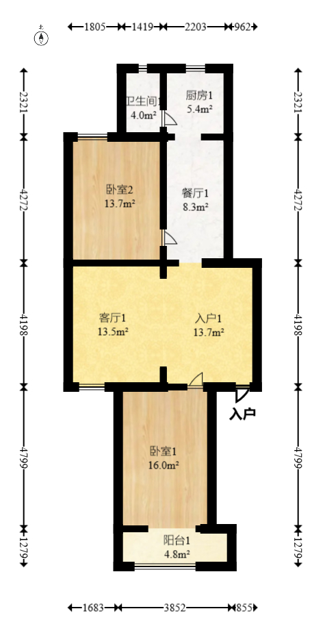 南沙公寓  2室2厅1卫   58.00万室内图1