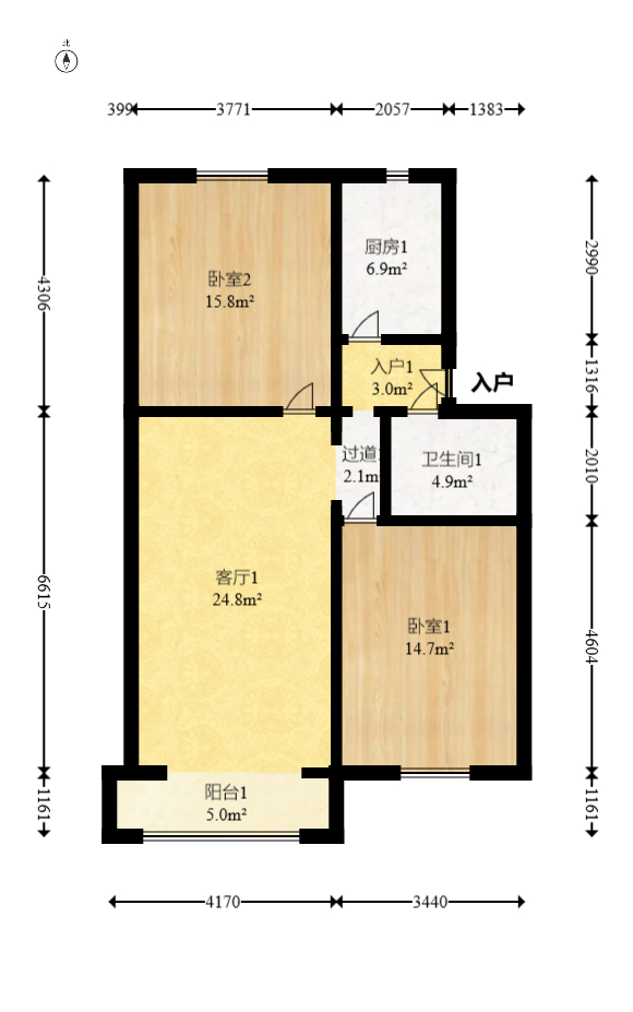 天心友园  2室2厅1卫   74.00万室内图1