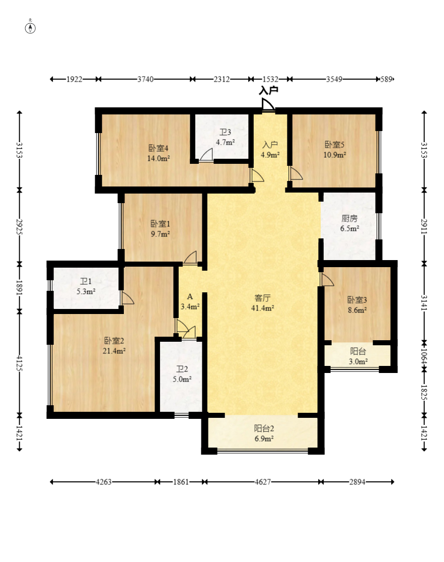 阳光城尚东湾蓝莓苑  5室2厅2卫    155.0万室内图1