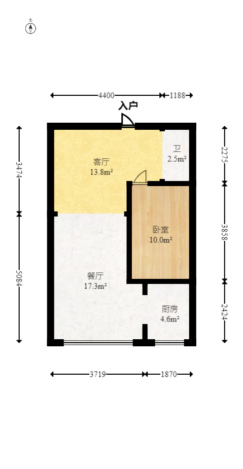 达美美立方  2室1厅1卫   50.00万室内图1
