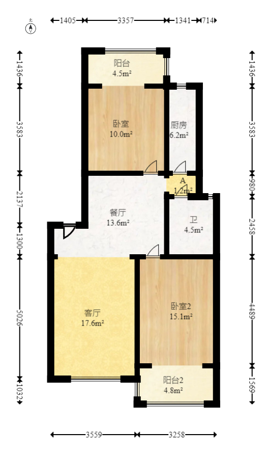 咸嘉新村嘉兴苑  2室2厅1卫   69.00万室内图1