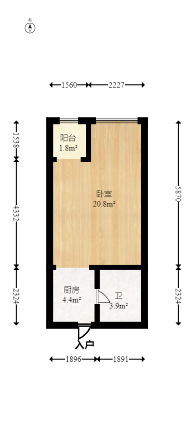 长房时代城  1室1厅1卫   33.00万室内图1