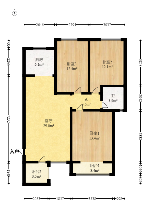 华银南苑融域  3室2厅1卫   112.00万室内图1