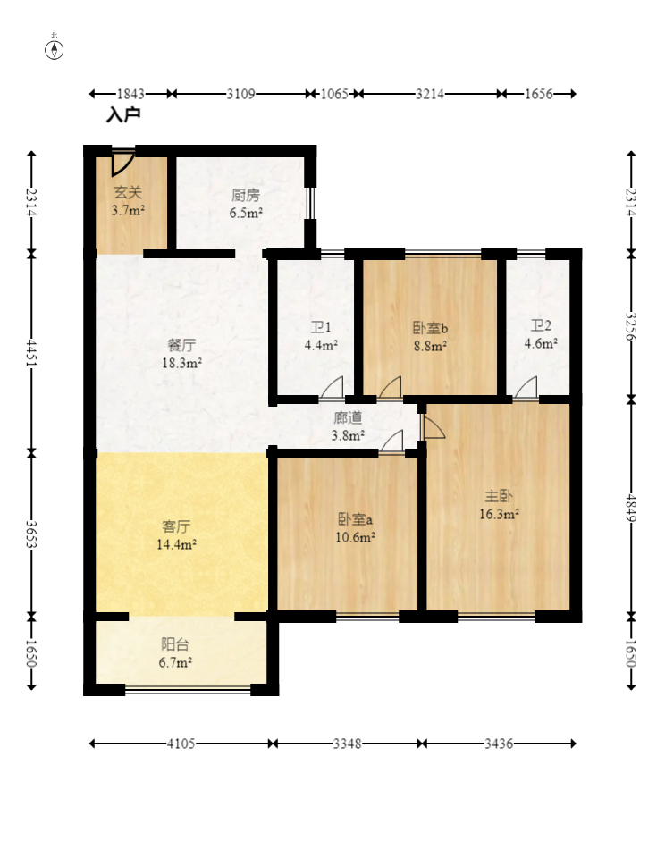 时代梅溪领峰  3室2厅2卫   185.00万室内图1