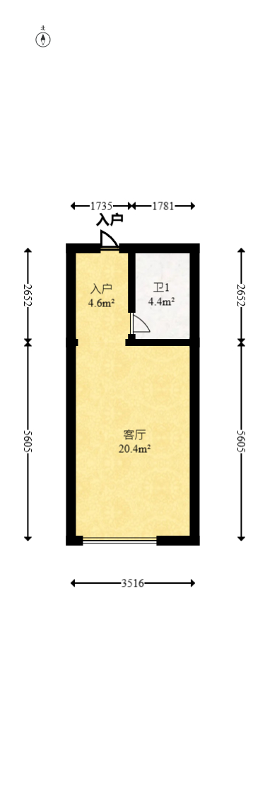 明昇壹城（明昇时代广场）三期  1室1厅1卫   65.00万室内图1