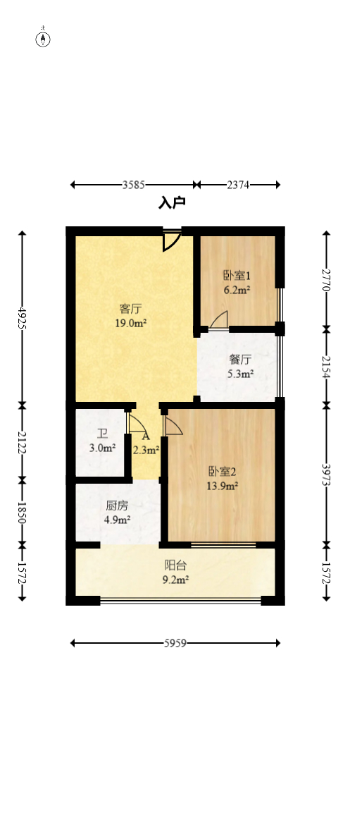 锦湘国际星城三期（锦绣苑）  2室1厅1卫   55.00万室内图1