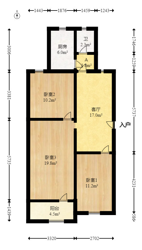 桔园小区1-8片  3室2厅1卫   55.00万室内图1