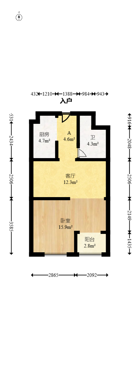 时代公馆  1室1厅1卫   36.00万室内图1