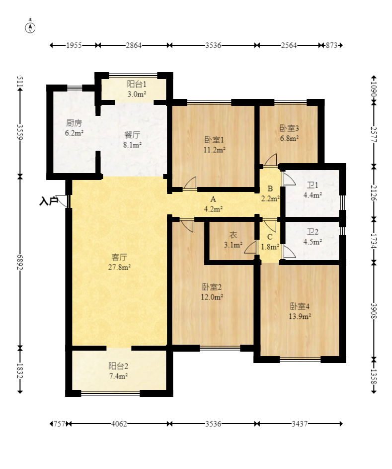 阳光城尚东湾凌云府 4室2厅2卫 113.0万 阳光城尚东湾凌云府 4室2厅2卫 113.0万户型图